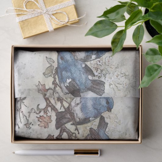 Blauwe vogels tissuepapier (Geschenk)