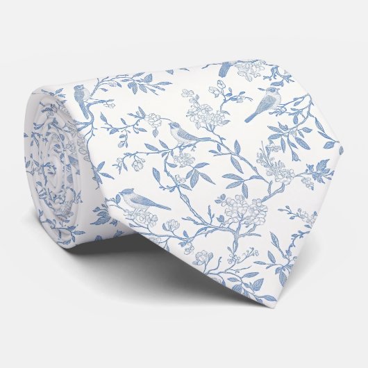 Blauwe vogels toile de jouy das (Opgerold)