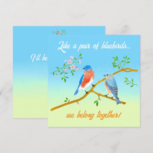 Blauwe vogels Valentijnskaart lichtblauw en groen Feestdagenkaart (Voorkant / Achterkant)