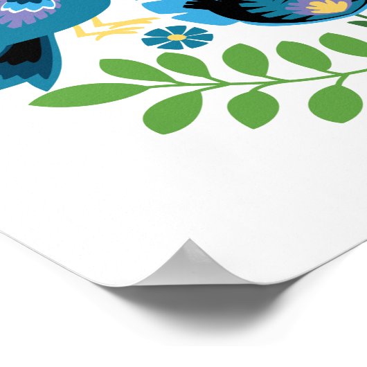 Blauwe vogels van de Poolse Folk Poster (Hoek)