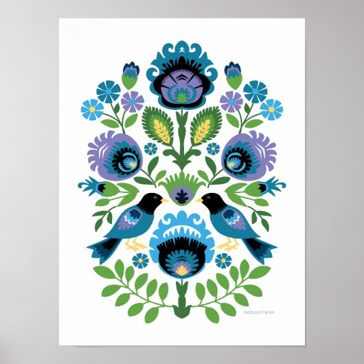 Blauwe vogels van de Poolse Folk Poster (Voorkant)
