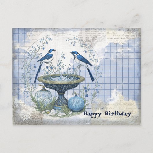 Blauwe Vogels Verjaardags Collage Briefkaart (Voorkant)