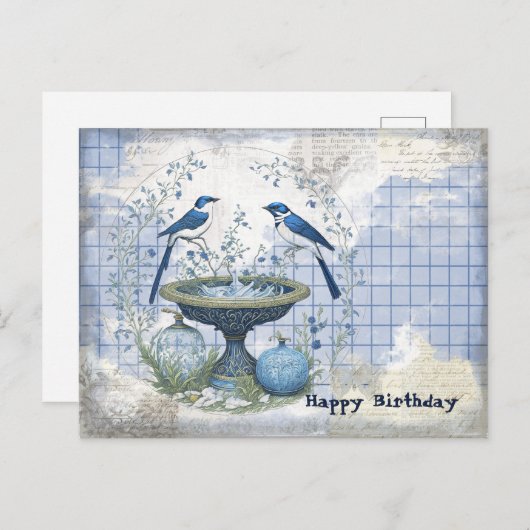 Blauwe Vogels Verjaardagscollage Briefkaart (Voorkant / Achterkant)