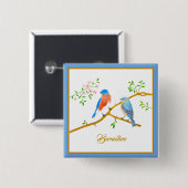 Blauwe Vogels Vierkante Naam Knop Button 5,1 Cm (Voorkant /achterkant)
