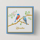 Blauwe Vogels Vierkante Naam Knop Button 5,1 Cm (Voorkant)