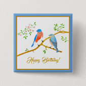 Blauwe Vogels Vierkante Verjaardags Knop Button 5,1 Cm (Voorkant)