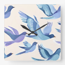 Blauwe Vogels Vliegen | Moderne Aquarel