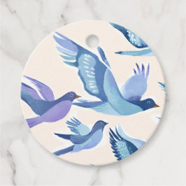 Blauwe Vogels Vliegen | Moderne Waterverf Bedankjes Labels