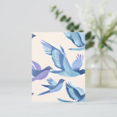 Blauwe vogels vliegen | Moderne Waterverf Briefkaart (Staand voorkant)