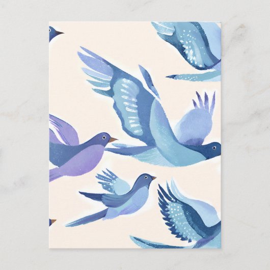 Blauwe vogels vliegen | Moderne Waterverf Briefkaart (Voorkant)