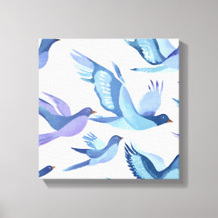 Blauwe vogels vliegen Moderne Waterverf Canvas Afdruk