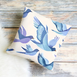 Blauwe vogels vliegen | Moderne Waterverf Kussen