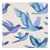 Blauwe vogels vliegen | Moderne Waterverf Perfect Poster (Voorkant)