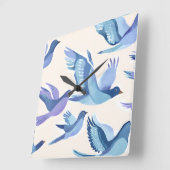 Blauwe vogels vliegen | Moderne Waterverf Vierkante Klok (Hoek)