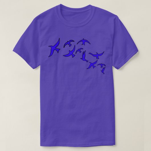 Blauwe vogels vliegen t-shirt (Design voorkant)