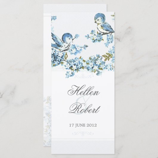  Blauwe Vogels Winter Wedding Ceremony Programma Programmakaart (Voorkant / Achterkant)