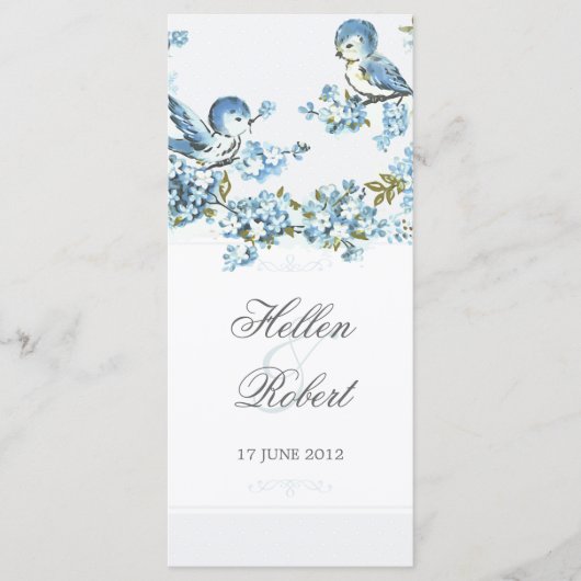  Blauwe Vogels Winter Wedding Ceremony Programma Programmakaart (Voorkant)