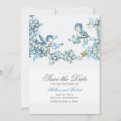 blauwe vogels winterhuwelijk sparen de datum save the date (Voorkant)