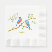 Blauwe vogels Wit Gemunt Servet (Voorkant)