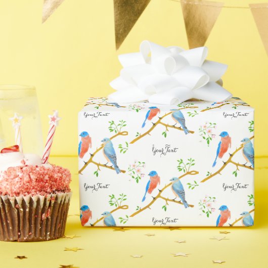 Blauwe vogels Wit inpakpapier (Verjaardagsfeest)