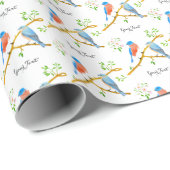 Blauwe vogels Wit inpakpapier (Rol Hoek)