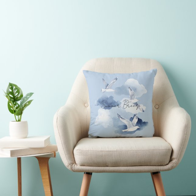 Blauwe Vogels Wolken Zomerbries Kussen (Stoel)