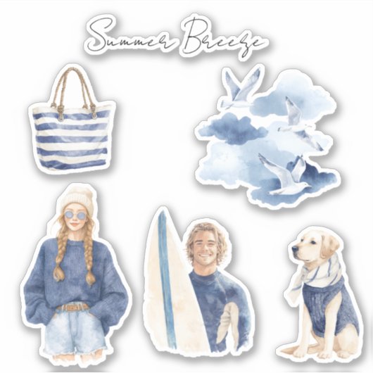 Blauwe Vogels Wolken Zomerbries Sticker (Voorkant)