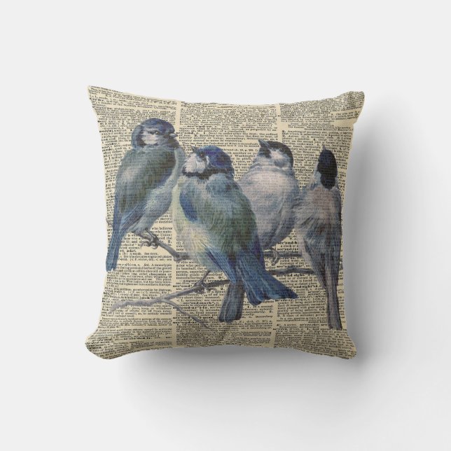 blauwe vogels  woordenboek decoratief kussen (Voorkant)
