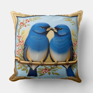 🌸 Blauwe Vogels Worpkussen Bloemrijke Natuur Deco Kussen