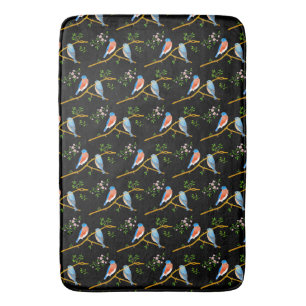 Blauwe vogels Zwart Badmat