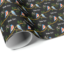 Blauwe vogels Zwart Cadeaupapier
