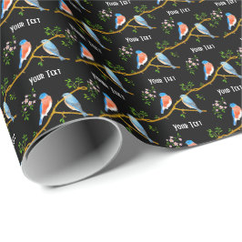Blauwe vogels Zwart Cadeaupapier
