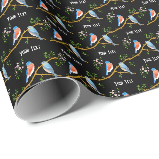 Blauwe vogels Zwart Cadeaupapier (Rol Hoek)