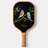 Blauwe vogels Zwart Pickleball Paddle (Achterkant)