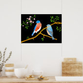 Blauwe vogels Zwart Poster (Keuken)