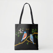 Blauwe vogels Zwart Tote Bag (Voorkant)
