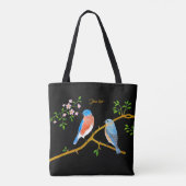 Blauwe vogels Zwart Tote Bag (Achterkant)