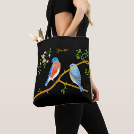 Blauwe vogels Zwart Tote Bag