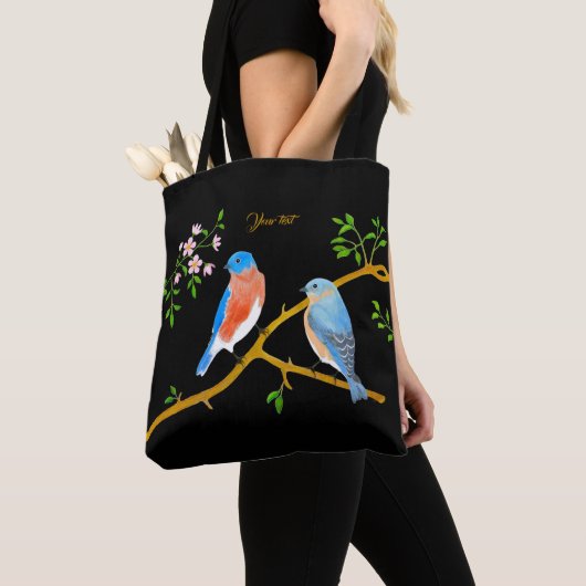Blauwe vogels Zwart Tote Bag (Dichtbij)