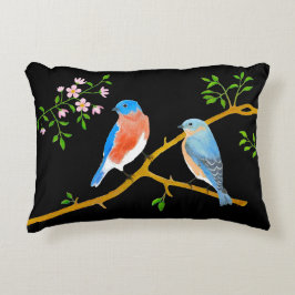 Blauwe Vogels Zwarte Accent Kussen