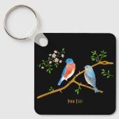 Blauwe vogels Zwarte aluminium sleutelhanger (Voorkant)