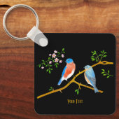 Blauwe vogels Zwarte aluminium sleutelhanger (Voorkant)