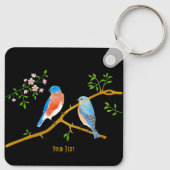 Blauwe vogels Zwarte aluminium sleutelhanger (Achterkant)