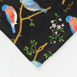 Blauwe vogels Zwarte kleine fleece deken