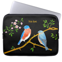 Blauwe Vogels Zwarte Laptophoes Laptop Sleeve