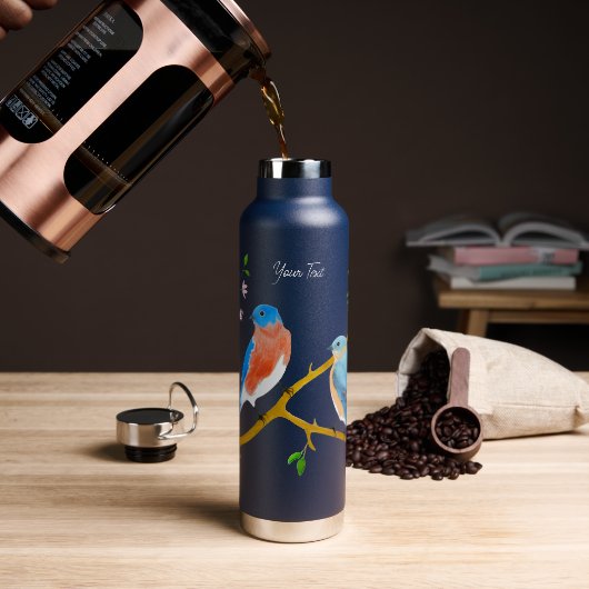 Blauwe vogels Zwarte Thor Waterfles (Koffie)