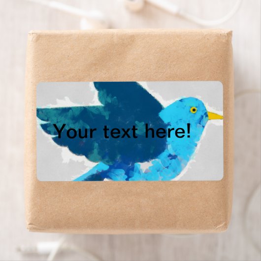 Blauwe vogelschilder etiket (Insitu)