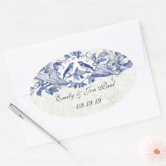  blauwe vogeltrekkers ovale sticker (Envelop)