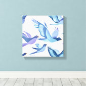Blauwe Vogelvlucht | Moderne Aquarel Schildering Canvas Afdruk (Insitu (Houten vloer))