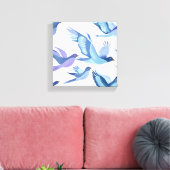 Blauwe Vogelvlucht | Moderne Aquarel Schildering Canvas Afdruk (Insitu (Woonkamer))